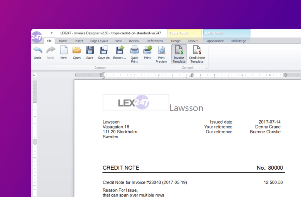 LEX247 - Invoice Designer